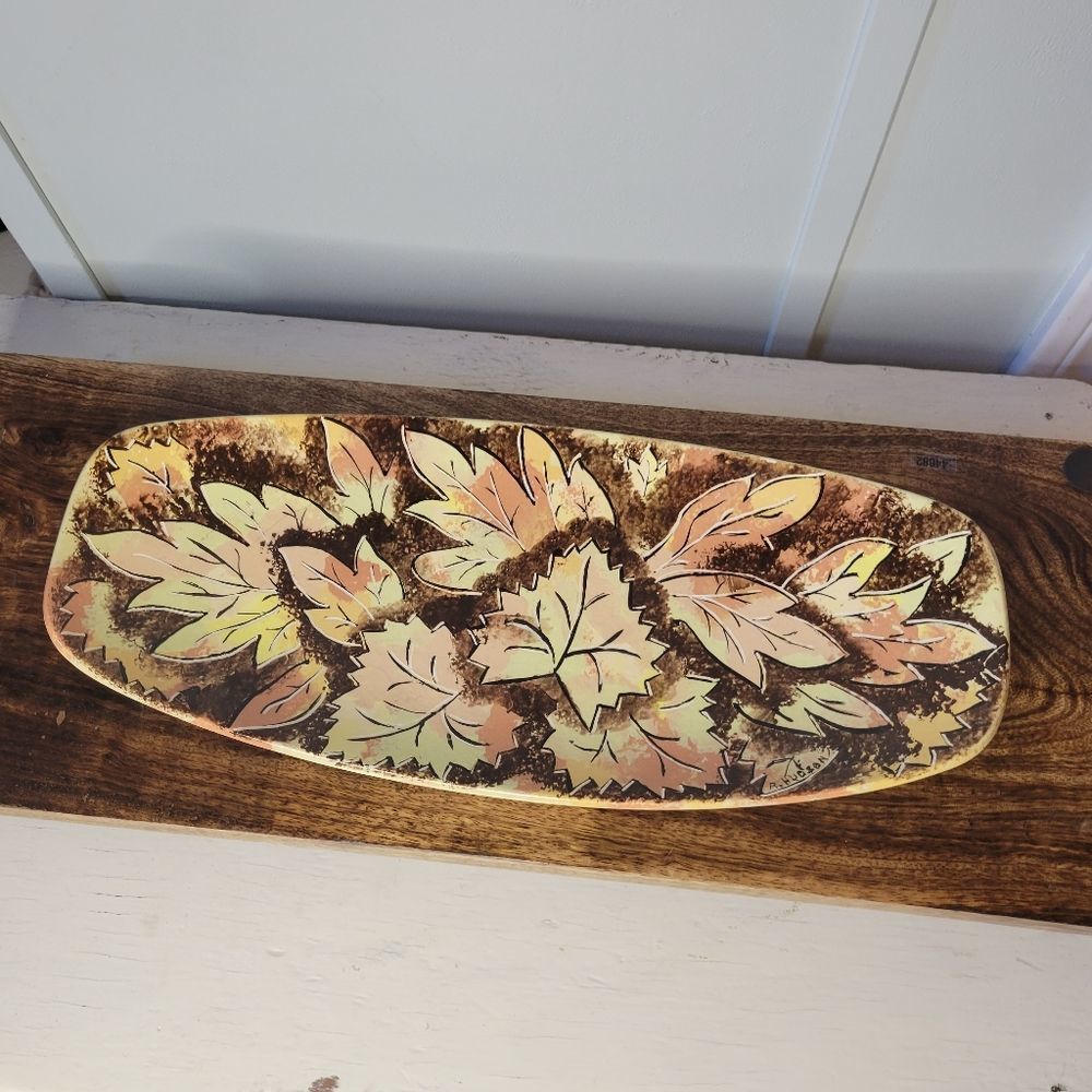Autumn Maple Leaf Ceramic Tray Signed R. Hudson Mar 77 Holland Mold
